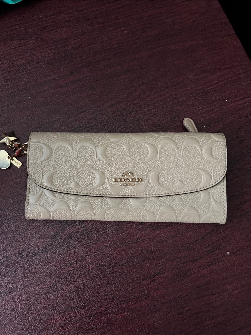 Coach Embossed Signature Wallet in Light Beige with Gold Hardware